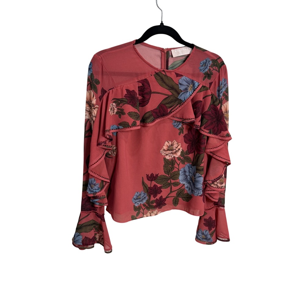 Keepsake Coral Floral Ruffle Top Romantic Cottagecore Soft Feminine Womens Small